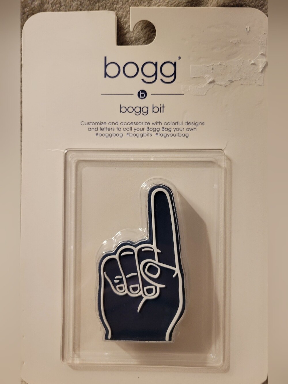 Discontinued Bogg Bit Foam Finger Bag Charm - Navy and White